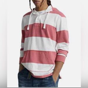 Polo by Ralph Lauren Pink and White Striped Hooded Polo Shirt